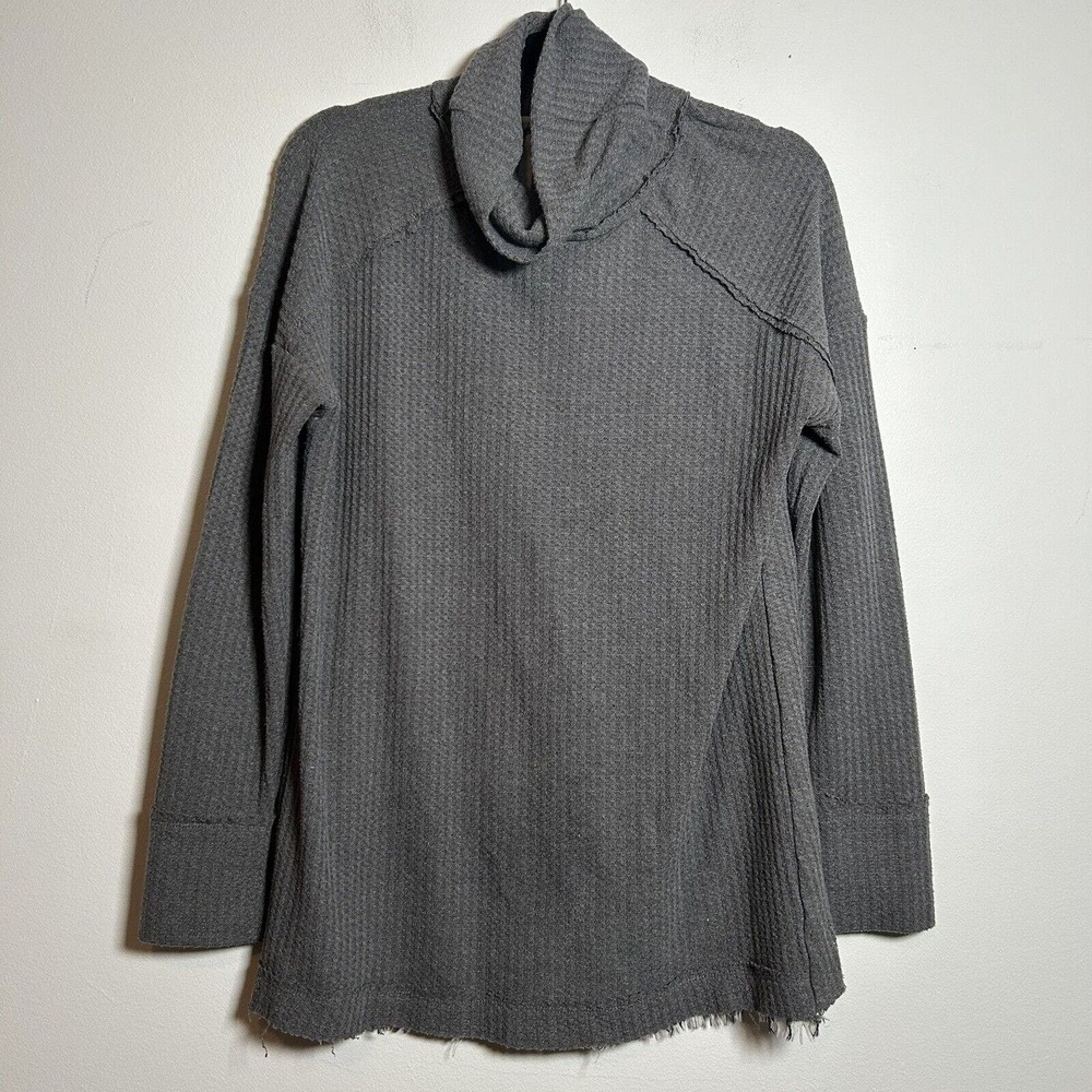 Umgee Peasant Top Waffle Knit Cowl Neck Gray Women's Size Small - Picture 1 of 6